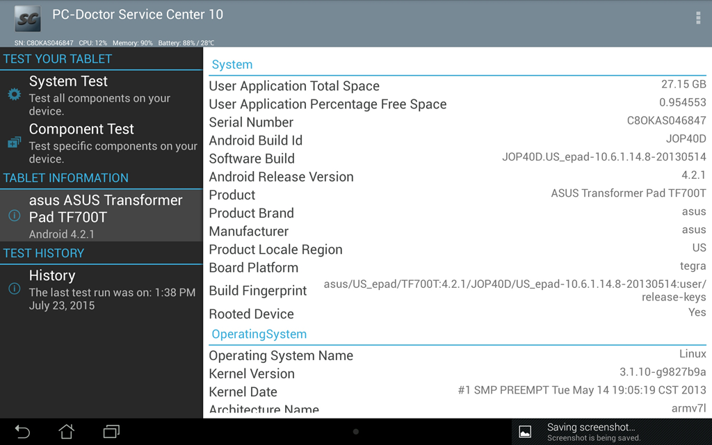 Service Center Android Tablet System Information