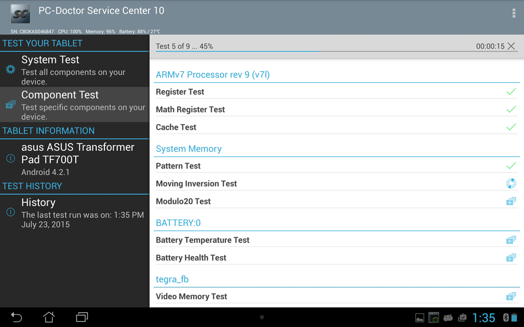 Service Center Android Tablet Testing