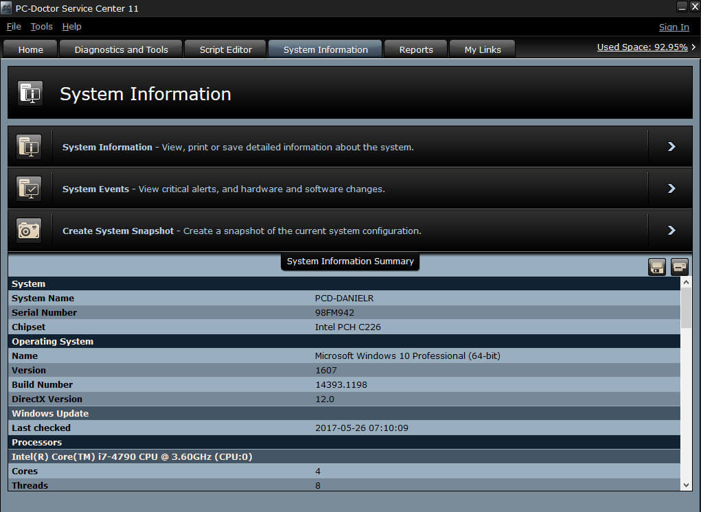 Service Center System Information