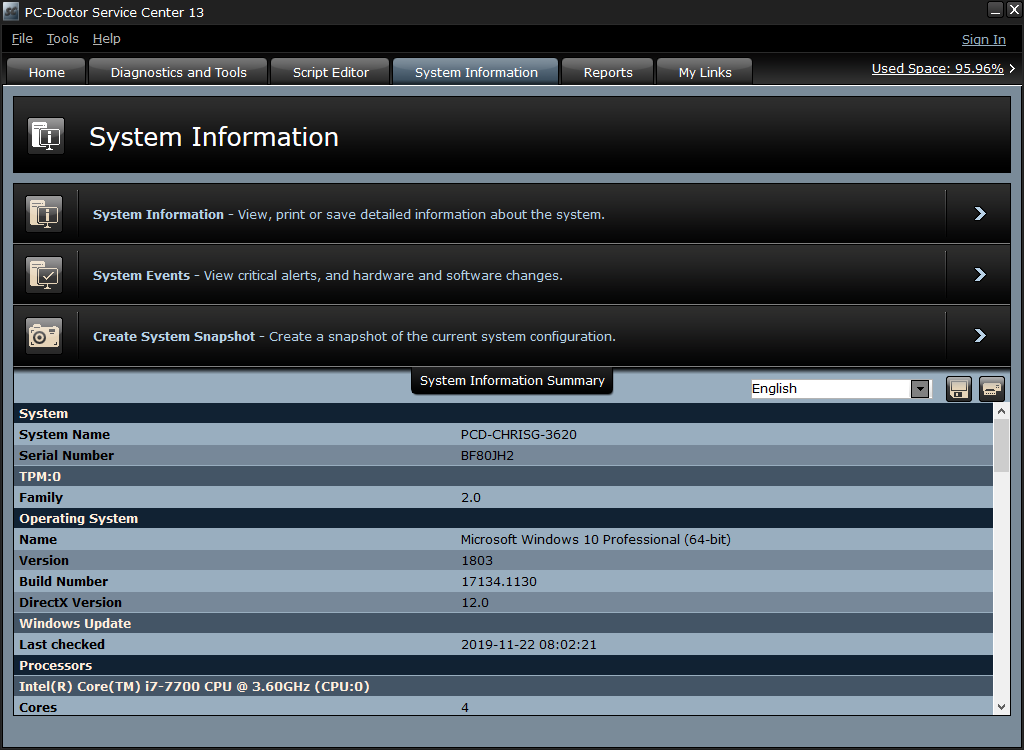 Service Center System Information