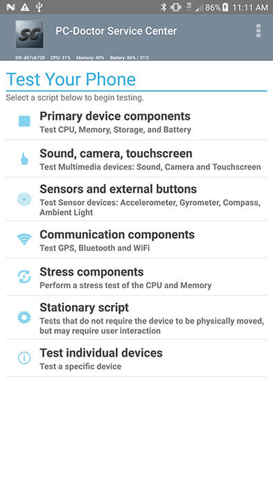 Service Center Android Diagnostics